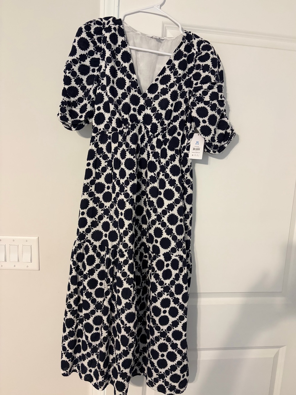 Time and Tru Black and White Floral-Print Midi Dress
